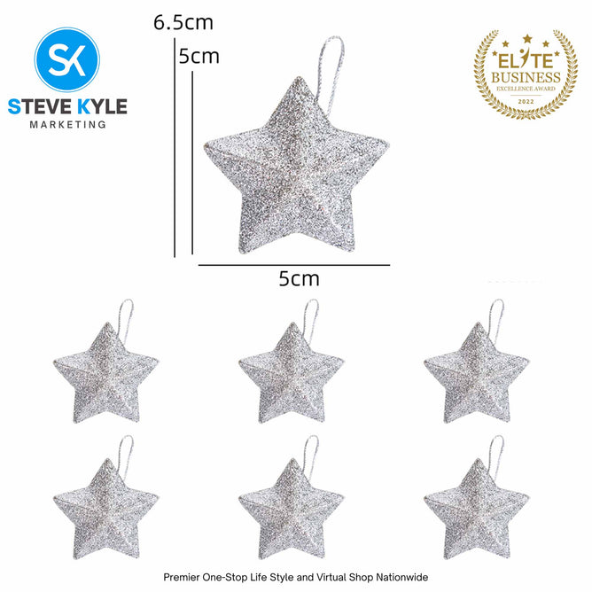 Steve Kyle Six Pieces Christmas Glitter Star Pendant For Holiday X-mas Tree Hanging Ornament Decoration