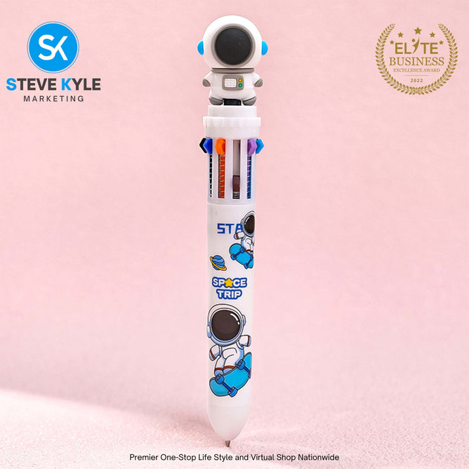 10 IN 1 BallPoint Pen with Spaceman Head Ball Pens Cute Cartoon Design Kids Gift School Stationery