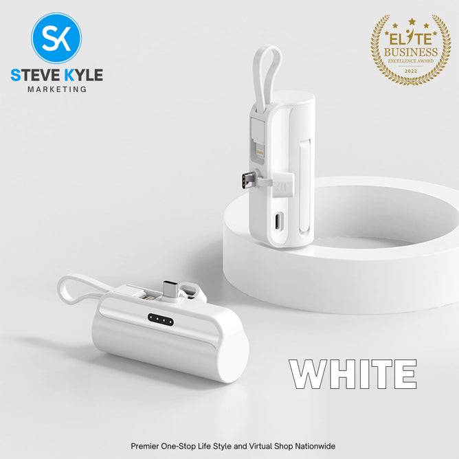 Portable Mini Power Bank Charger for USB C Android Device (Direct Plugin) and for iPhone Apple (Wired)