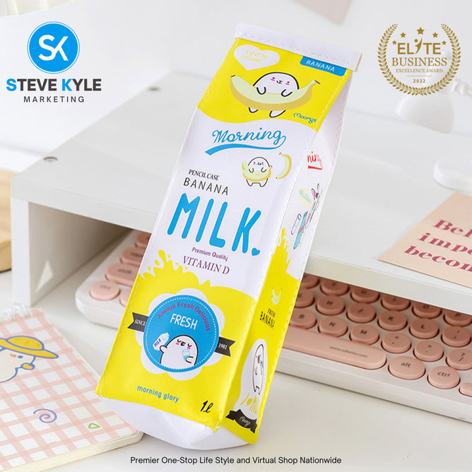 Korea Large Capacity Student Pencil Case Cartoon Waterproof Milk Box Pencil Bag