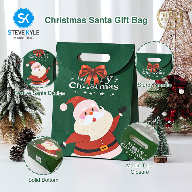 Steve Kyle Five Pieces Festive Christmas Design Gift Paper Bag with Magic Tape Closure For Christmas Gift Packaging