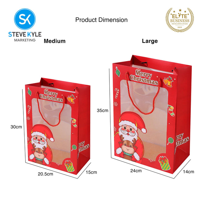 Steve Kyle Christmas Themed Paper Bag with Transparent Window 1-Piece 5-Piece Set For Holiday Gift