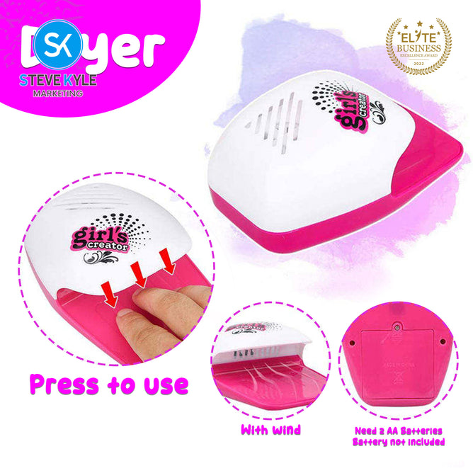 Steve Kyle Kids Cute Nail Art Manicure Set With Water-Based Peel Off Polish Nail Dryer