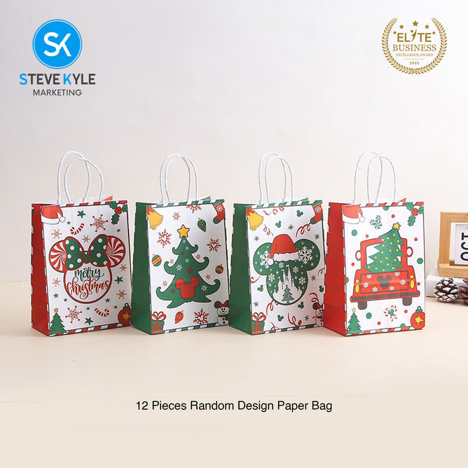 Steve Kyle Twelve Pieces Christmas Cartoon Random Design Paper Bag Random Design For Birthday Party Supplies