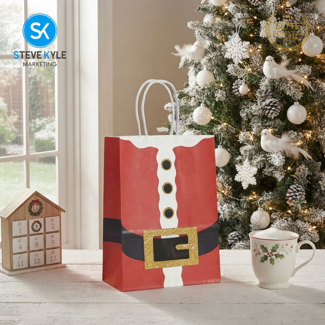 Steve Kyle Five Pieces Christmas Santa Suit Paper Gift Bag with Twisted Handle For Christmas Gift Packaging
