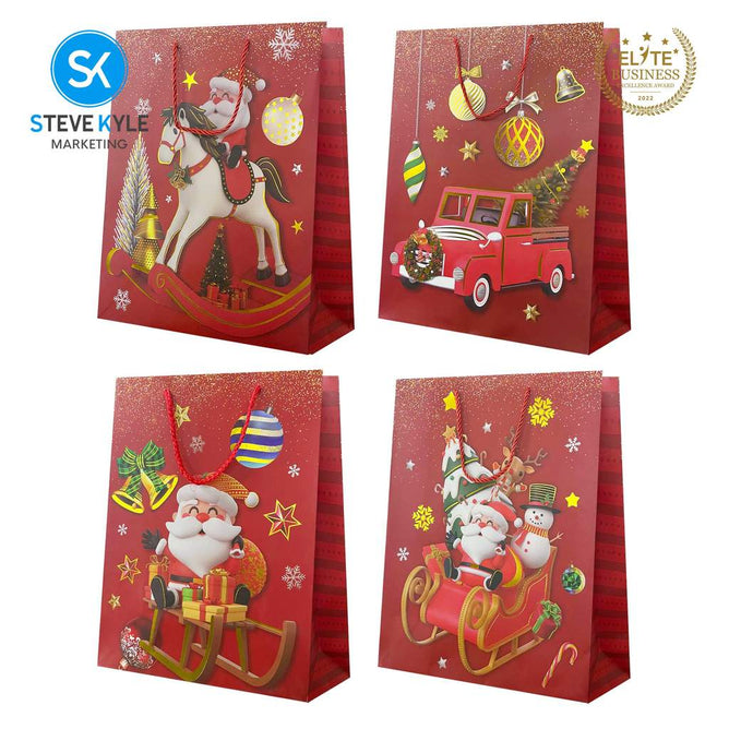 Steve Kyle Random Design Christmas Craft Paper Gift Bag with Twisted Rope Handle for Holiday Gifts Party Favors