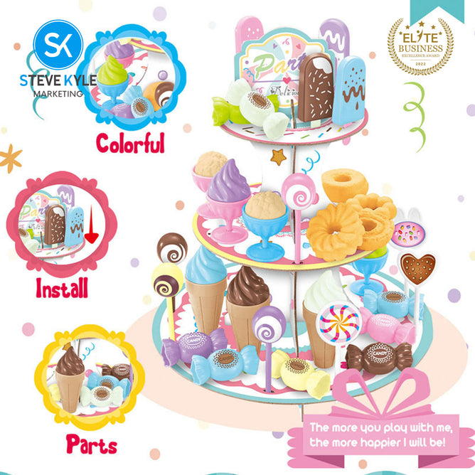 Steve Kyle Kids Pretend Play Dessert Stand Toy Set with Ice Cream Candy Donuts Popsicles
