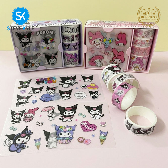 Steve Kyle Random Cartoon Design Adhesive 4 Roll Tape With Sticker Set For Diary Journal Decoration