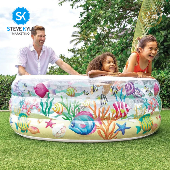 Steve Kyle Inflatable Three Ring Kiddie Pool Ocean Reef Print For Outdoor Fun