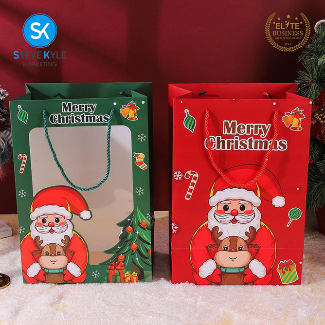 Steve Kyle Christmas Themed Paper Bag with Transparent Window 1-Piece 5-Piece Set For Holiday Gift