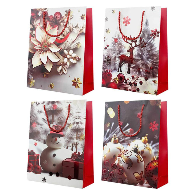 Steve Kyle Random Design Christmas Craft Paper Gift Bag with Twisted Rope Handle for Holiday Gifts Party Favors