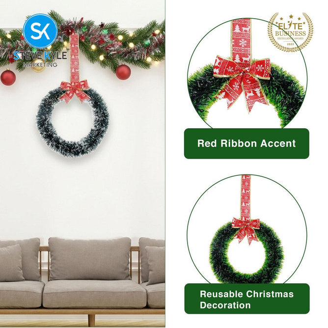 Steve Kyle Festive Christmas Wreath Hanging Decoration with Bowknot