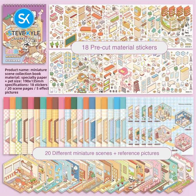 Steve Kyle Creative Multi-Scene Decorative Sticker Book With Miniature Town Designs