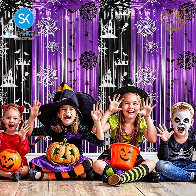 Steve Kyle Halloween Purple and Black Backdrop Curtain Photo Background Hanging Decoration