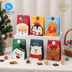 Steve Kyle 12-Piece Christmas Paper Party Favor Bags with Stickers for Holiday Treats and Small Gifts