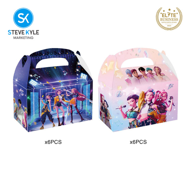 Steve Kyle Twelve Pieces Cartoon Design Candy Cookies Cake Paper Gift Box With Handle For Kids Birthday Party Supplies