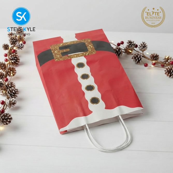 Steve Kyle Five Pieces Christmas Santa Suit Paper Gift Bag with Twisted Handle For Christmas Gift Packaging