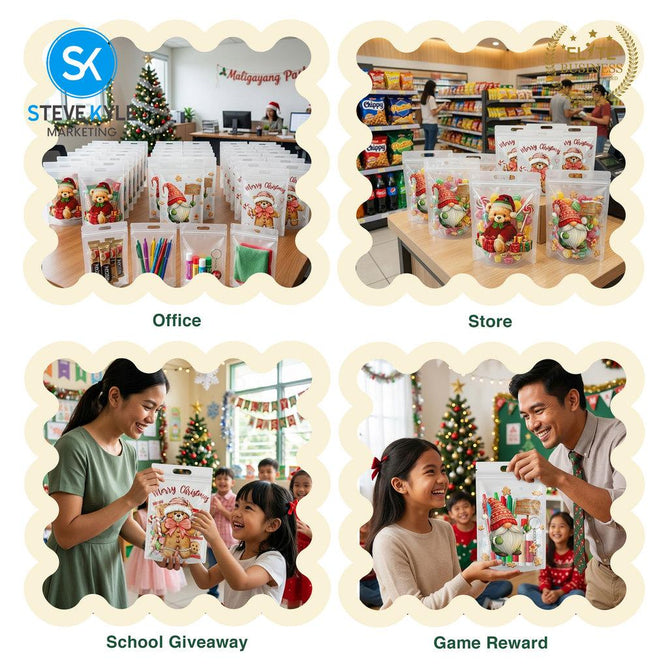 Steve Kyle Fifty Pieces Christmas Bear Gnomes Gingerbread Design Resealable Stand Up Packaging Bag with Die-Cut Handle