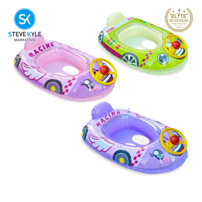 Steve Kyle Inflatable Baby Seat Float With Steering Wheel Racing Car Swimming Boat