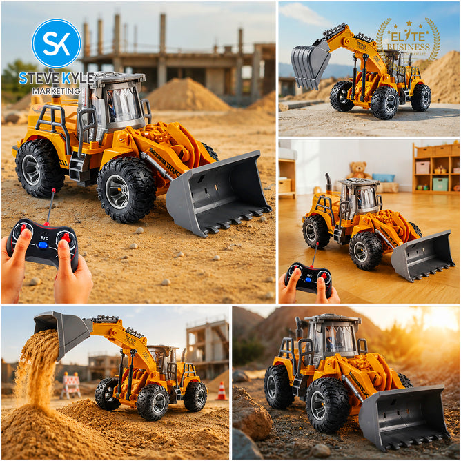 Steve Kyle Battery-Operated RC Construction Equipment Vehicle Collection-Excavator & Loader Truck Toy for Kids