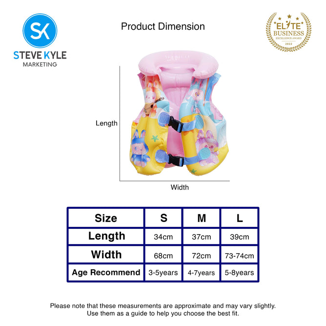 Steve Kyle Inflatable Swim Vest Life Jacket Lovable Character Prints For Outdoor Water Fun