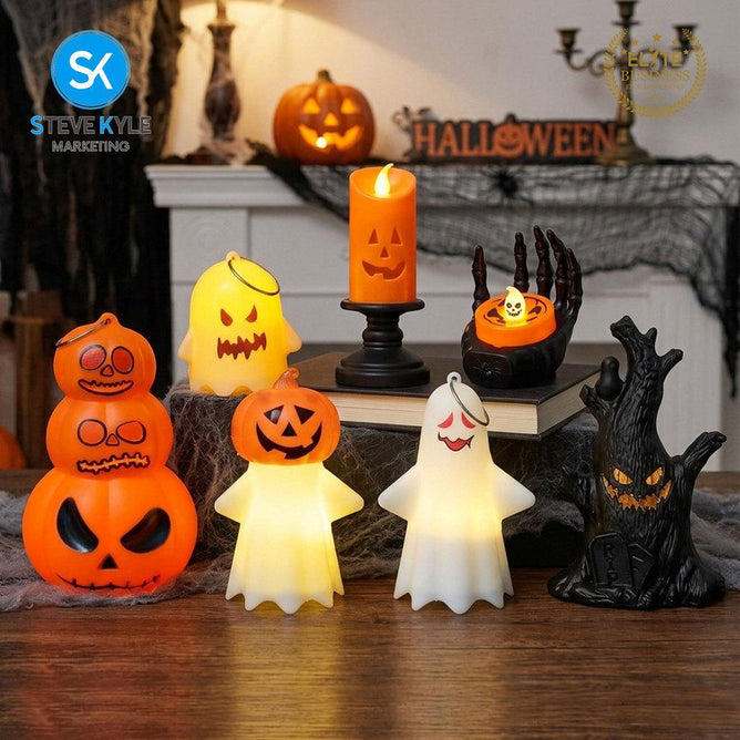 Steve Kyle Halloween Spooky Light-Up Ghost Pumpkin Decorative Display Ornament