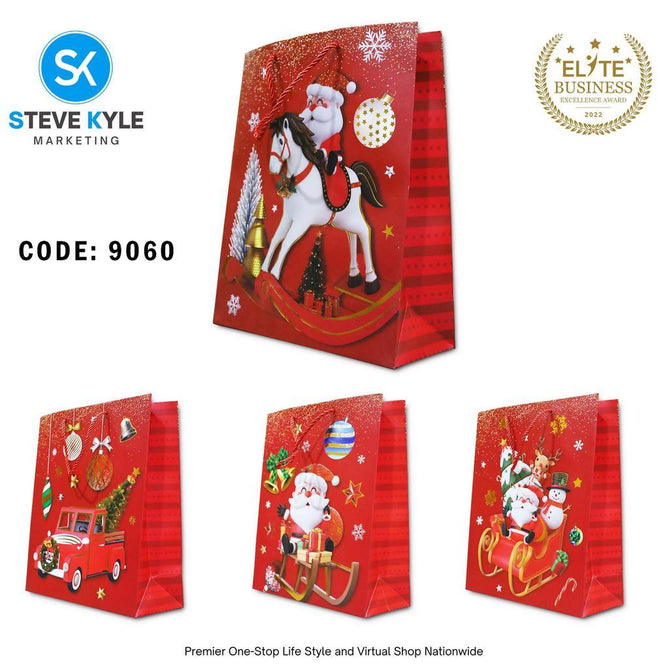 Steve Kyle Random Design Christmas Craft Paper Gift Bag with Twisted Rope Handle for Holiday Gifts Party Favors