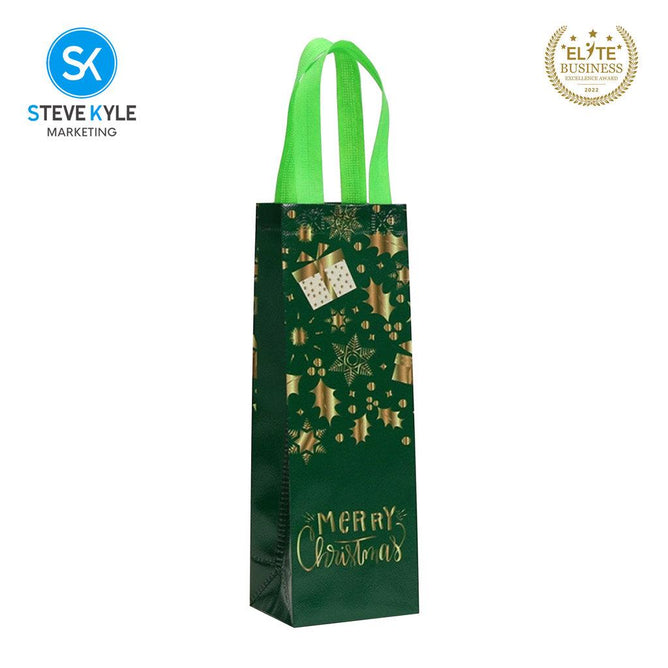 Steve Kyle Merry Christmas Printed Reusable Non-Woven Wine Tote Bag for Holiday Gifts