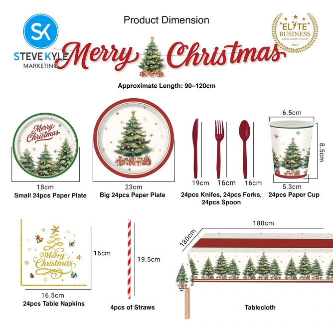 Steve Kyle White Christmas Themed Disposable Paper Plate Cups Napkin Spoon Fork Tableware Set