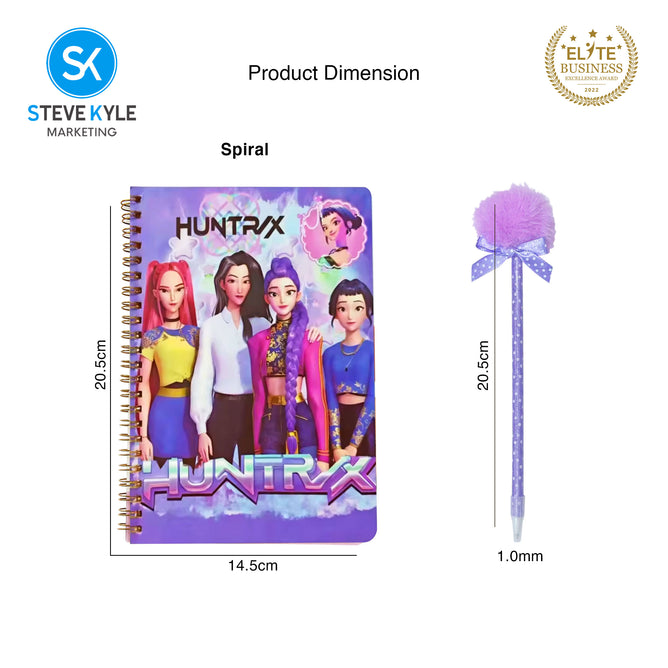 Steve Kyle Colorful Girl Group Theme Spiral A5 Notebook With 1.0mm Ballpoint Pen Random Design-Color For Students School Supplies