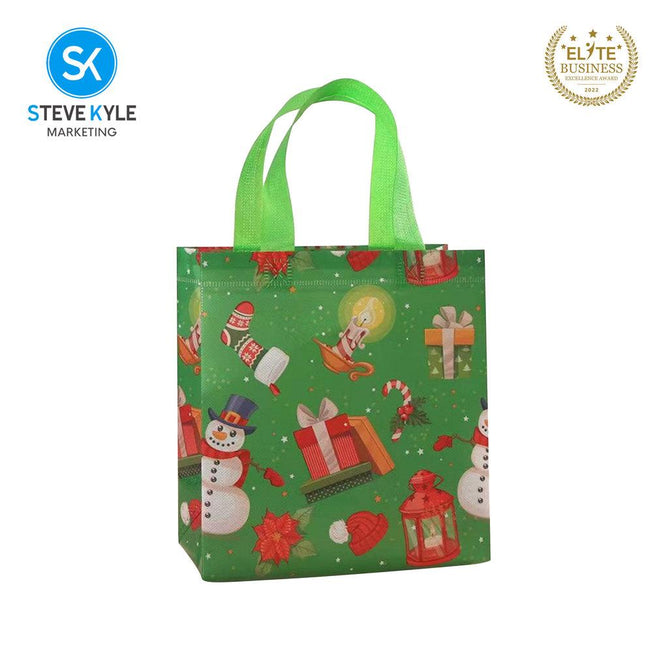 Steve Kyle Merry Christmas Printed Non-Woven Reusable Tote Bag for Groceries and Holiday Giveaways