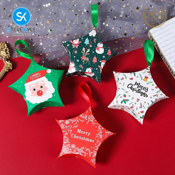 Steve Kyle 10-Piece Star-Shaped Christmas Paper Box with Ribbon for Holiday Gifts Party Giveaways
