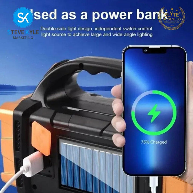 Steve Kyle Solar Powered Rechargeable LED Work Light Portable Emergency Flashlight