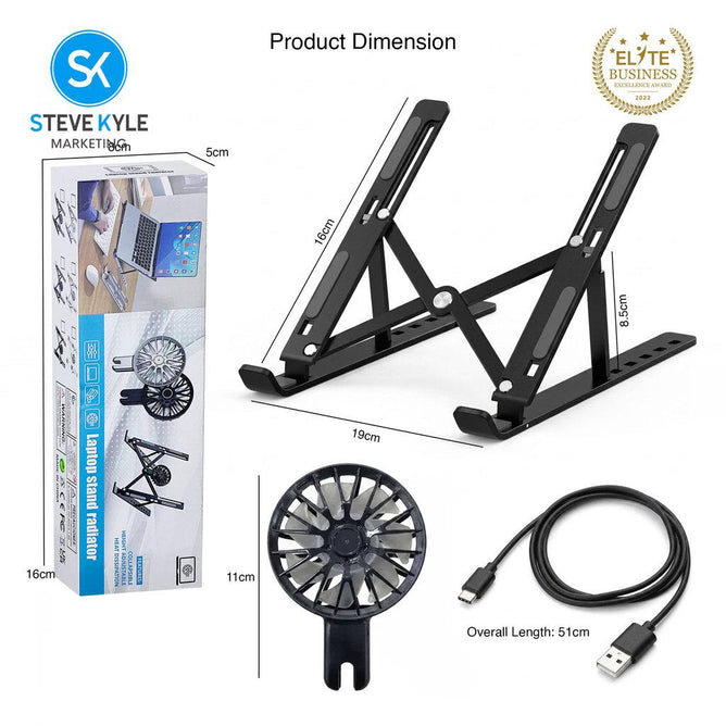 Steve Kyle 7-Level Adjustable Aluminum Alloy Foldable Laptop Stand with Cooling Fans