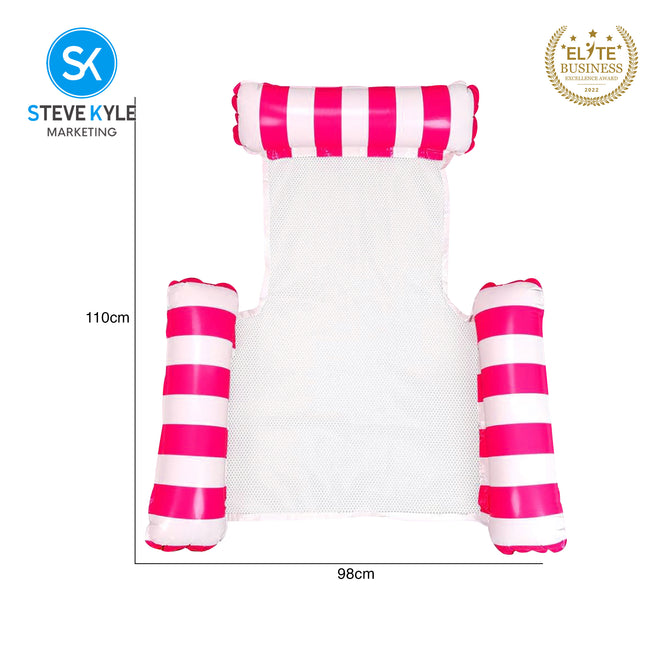 Steve Kyle Inflatable Water Hammock Floating Triple Air Pillows Striped Lounge Chair For Swimming Pool Beach