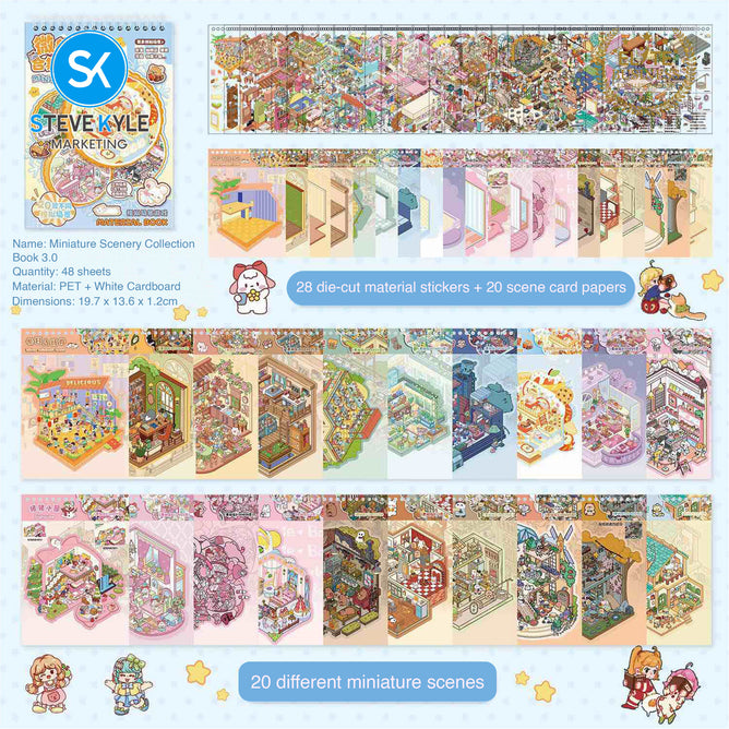 Steve Kyle Creative Multi-Scene Decorative Sticker Book With Miniature Town Designs