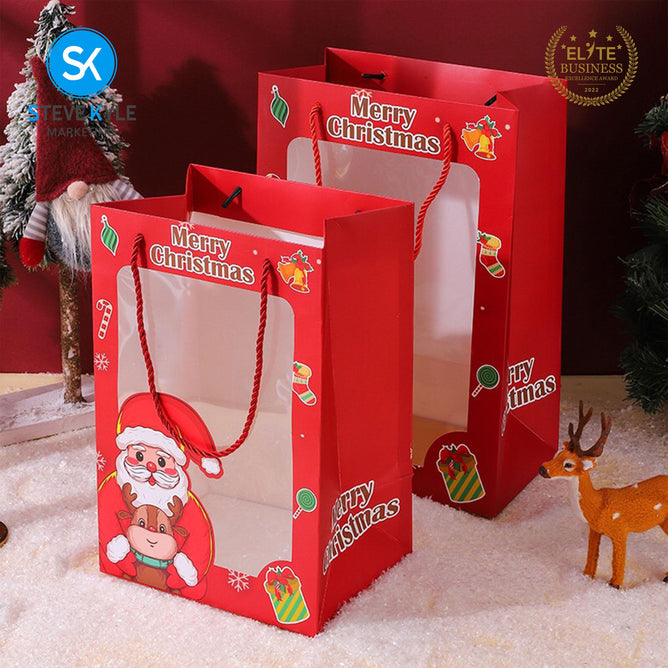 Steve Kyle Christmas Themed Paper Bag with Transparent Window 1-Piece 5-Piece Set For Holiday Gift
