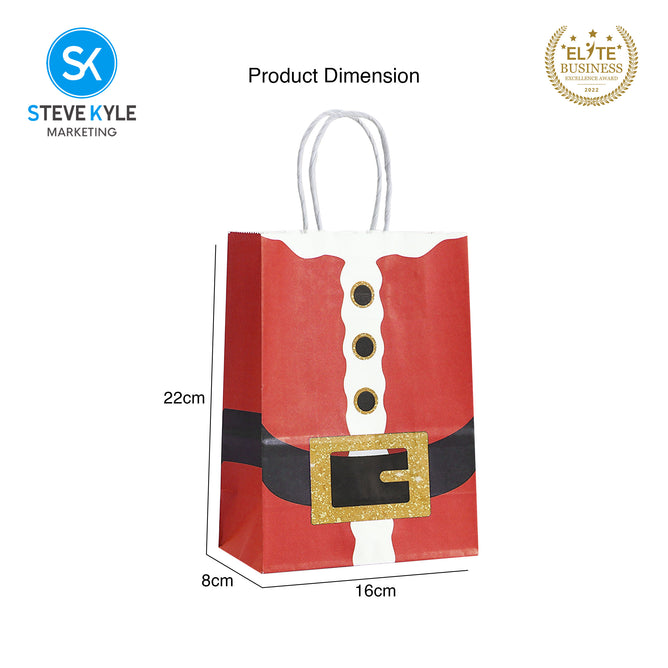 Steve Kyle Five Pieces Christmas Santa Suit Paper Gift Bag with Twisted Handle For Christmas Gift Packaging