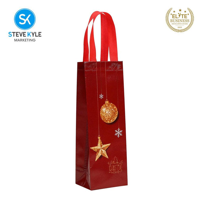 Steve Kyle Merry Christmas Printed Reusable Non-Woven Wine Tote Bag for Holiday Gifts