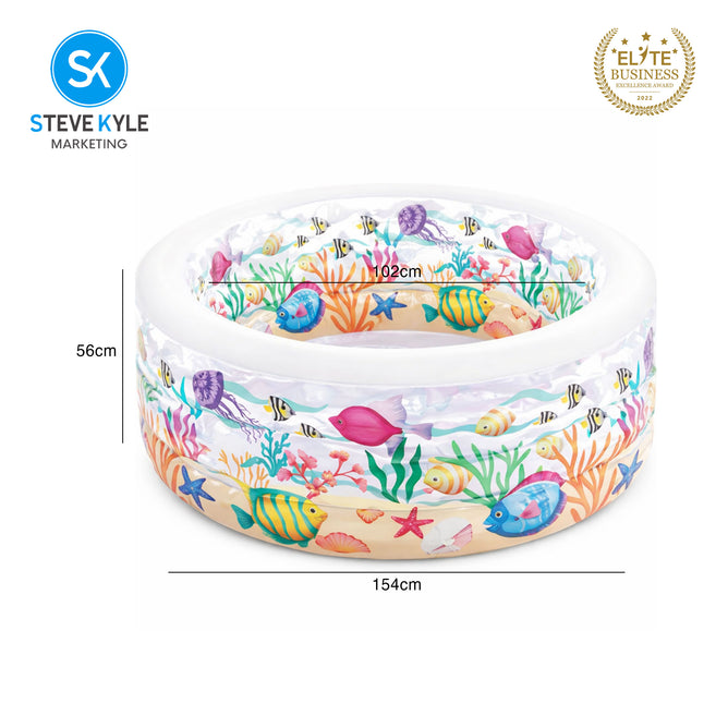 Steve Kyle Inflatable Three Ring Kiddie Pool Ocean Reef Print For Outdoor Fun