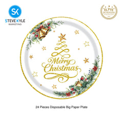 Steve Kyle White Christmas Themed Disposable Paper Plate Cups Napkin Spoon Fork Tableware Set