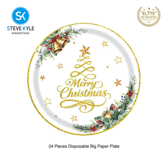 Steve Kyle White Christmas Themed Disposable Paper Plate Cups Napkin Spoon Fork Tableware Set