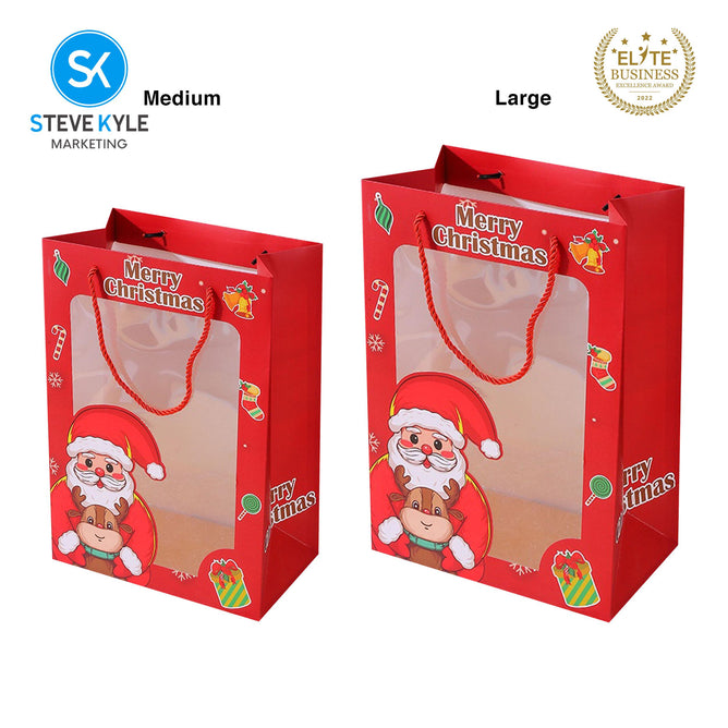 Steve Kyle Christmas Themed Paper Bag with Transparent Window 1-Piece 5-Piece Set For Holiday Gift