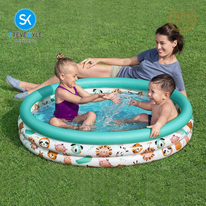 Steve Kyle Inflatable Round Kiddie Pool Safari Animals Print For Outdoor Fun