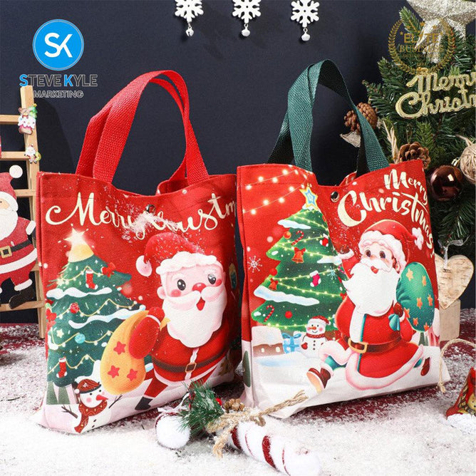 Steve Kyle Soft Fabric Christmas Gift Bag with Santa Tree Design