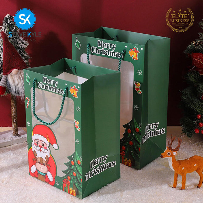 Steve Kyle Christmas Themed Paper Bag with Transparent Window 1-Piece 5-Piece Set For Holiday Gift