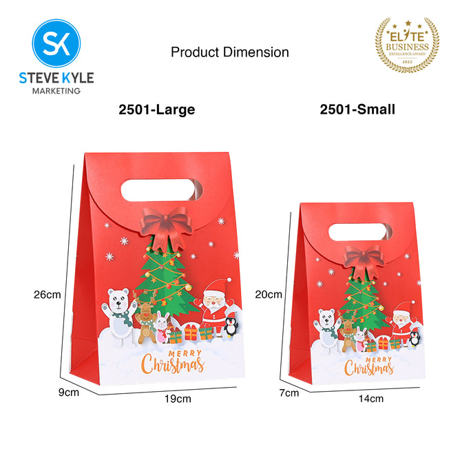 Steve Kyle Five Pieces Festive Christmas Design Gift Paper Bag with Magic Tape Closure For Christmas Gift Packaging