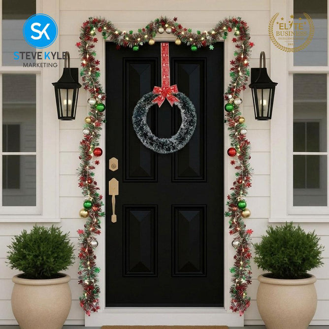 Steve Kyle Festive Christmas Wreath Hanging Decoration with Bowknot