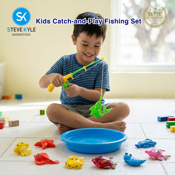 Steve Kyle Kids Fishing Game Sea Animal Figures with Fishing Rod Set Interactive Play Toy
