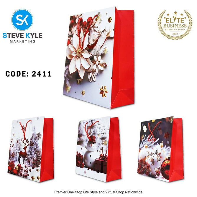 Steve Kyle Random Design Christmas Craft Paper Gift Bag with Twisted Rope Handle for Holiday Gifts Party Favors